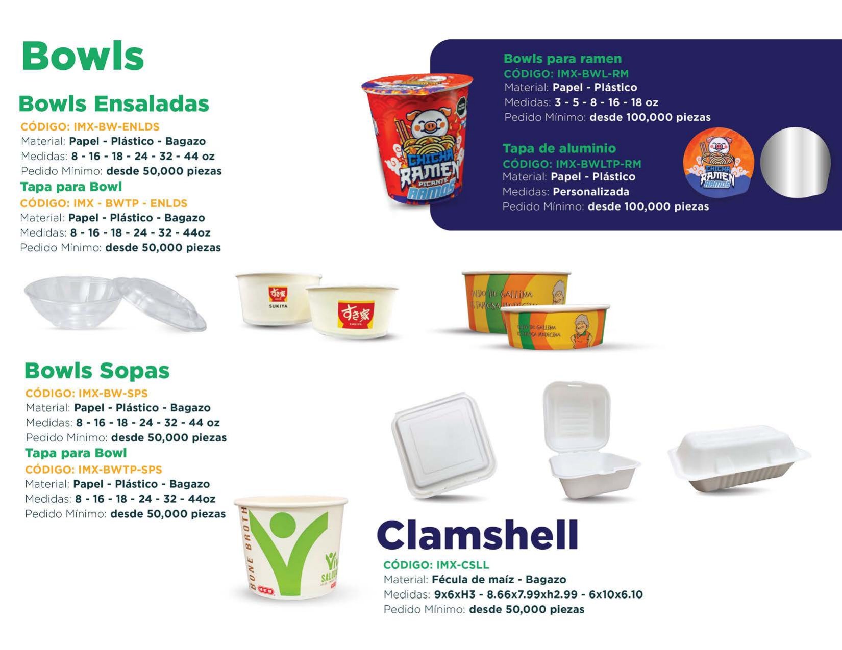 Bowls and clamshell containers