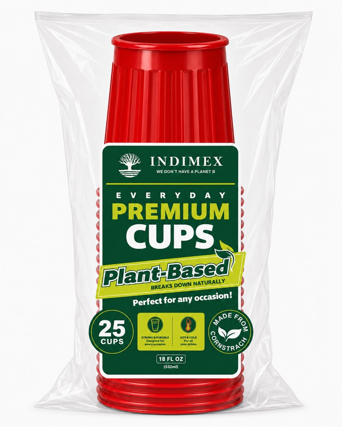 Corn Starch Cups — 25 ct — Red