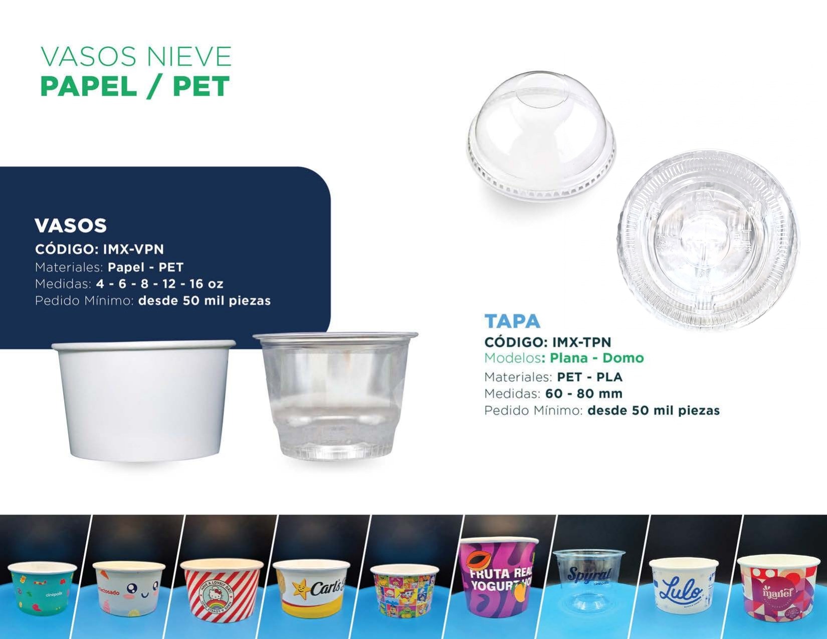 Ice cream cups in paper and PET
