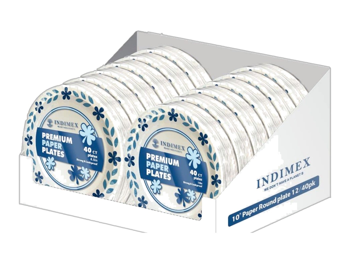 INDIMEX display ready box — 10 in paper plates 12/40 ct
