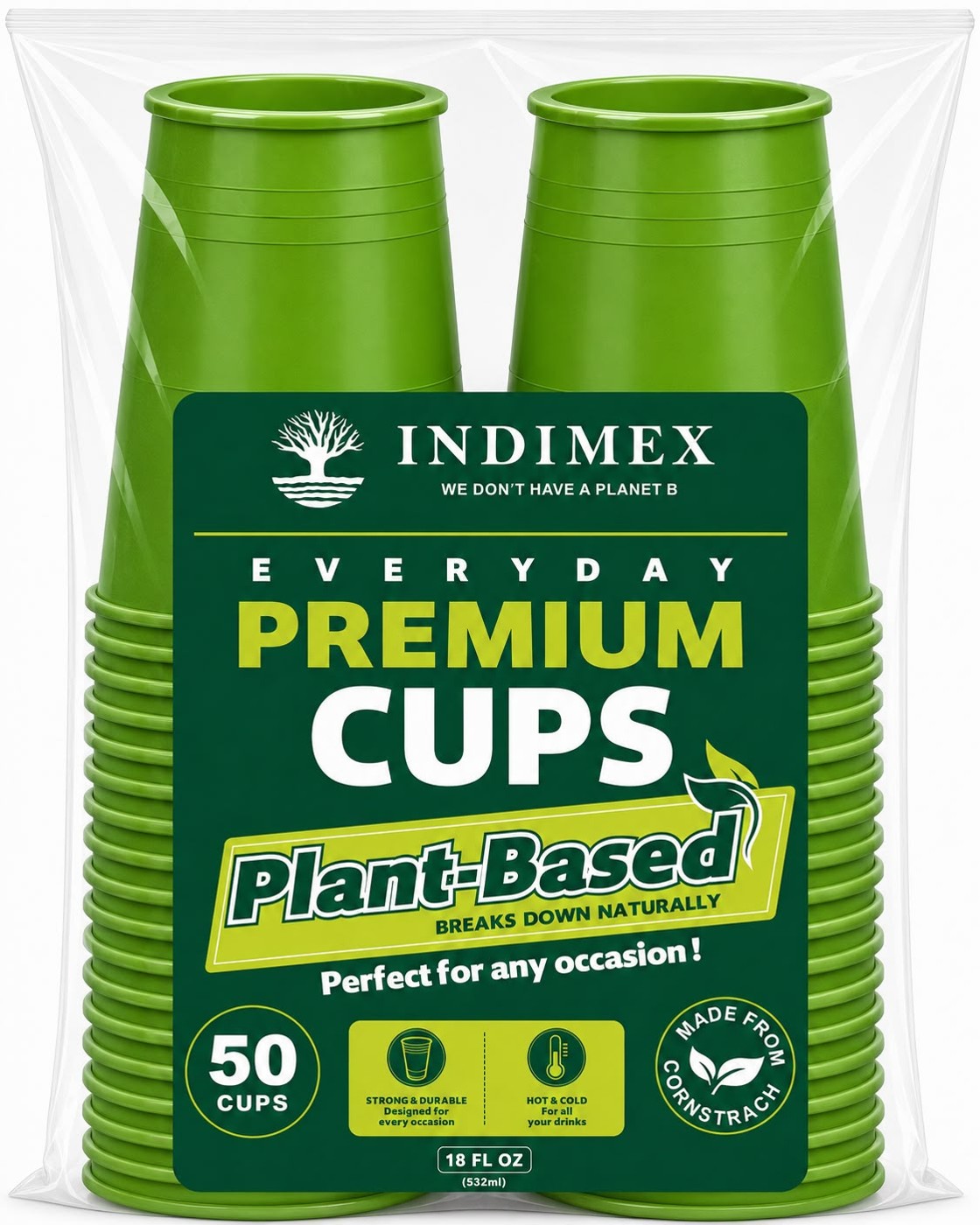 Corn Starch Cups — 50 ct — Green