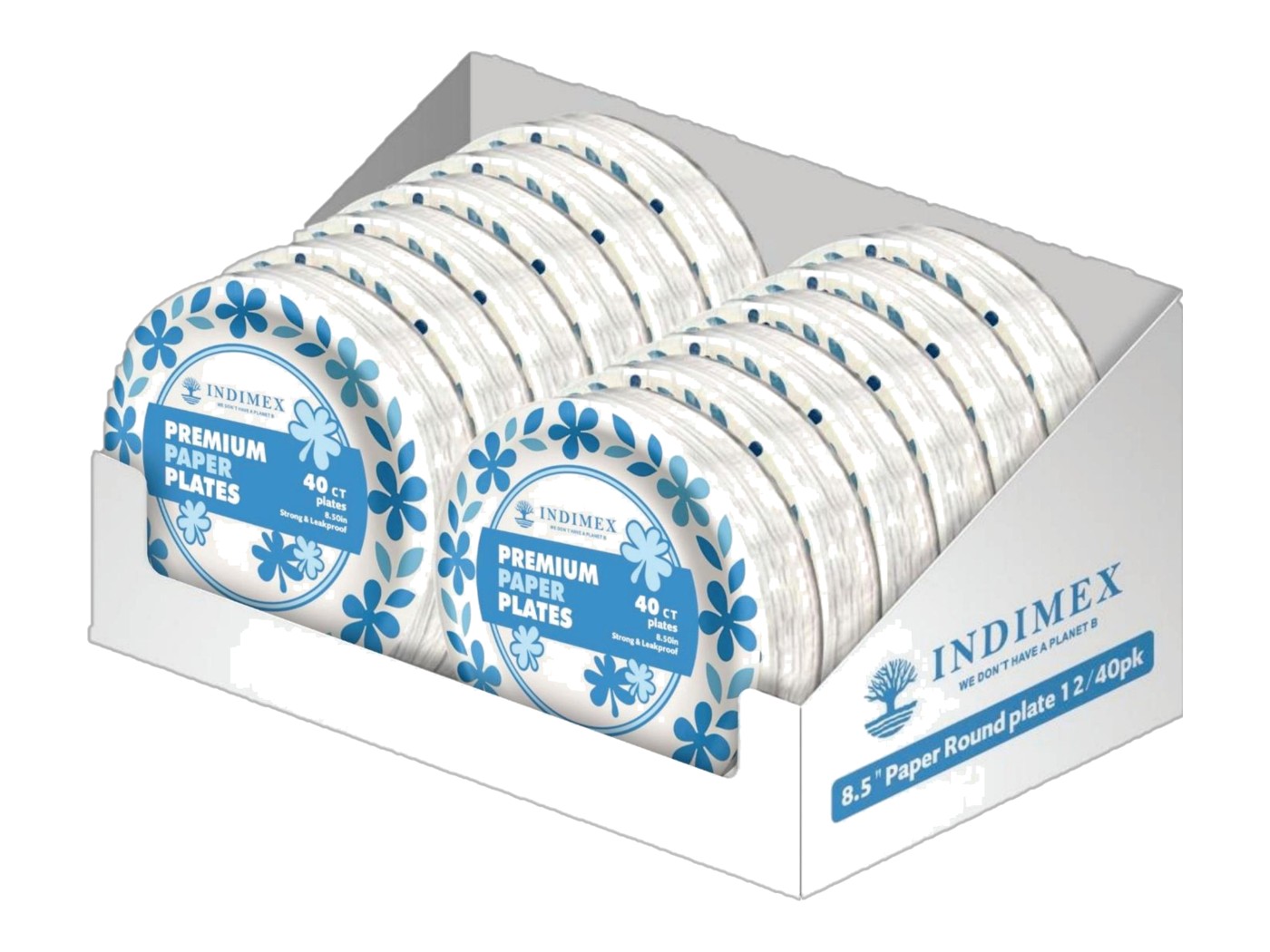 INDIMEX display ready box — 8.5 in paper plates 12/40 ct